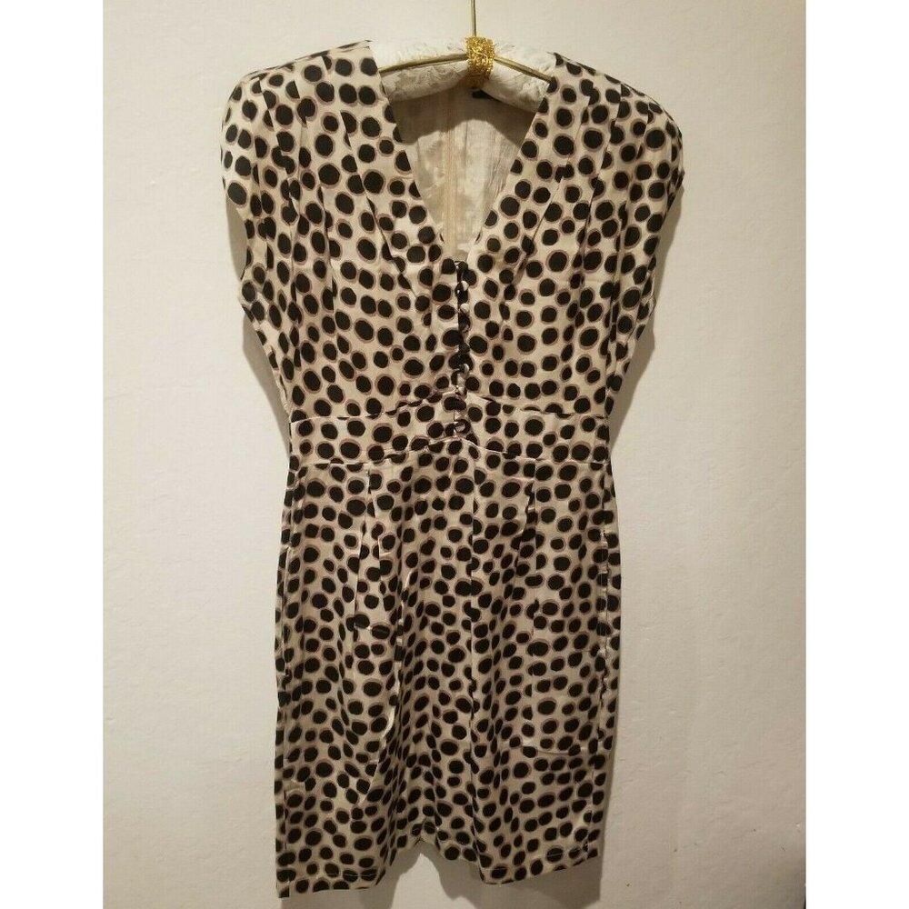 Great Plains London XS V-Neck Animal Print Pleated Sheath Dress Cap Sleeve